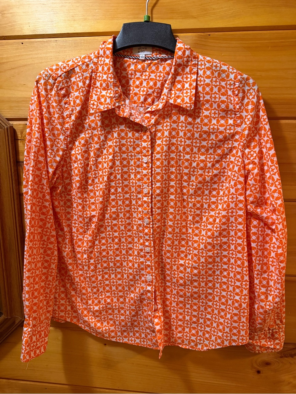 crown & ivy Orange Geometric-Print Long-Sleeve Button Shirt